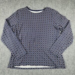 Talbots Tee Navy Blue Geometric Circle Print Long Sleeve Top XL Cotton Spandex